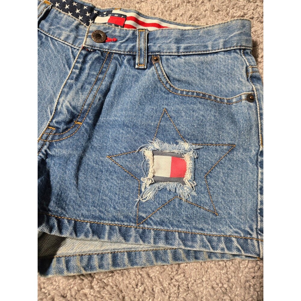 Vintage 90's Tommy Hilfiger Denim Shorts America 4th of July Red Blue Patchwork - Picture 3 of 7